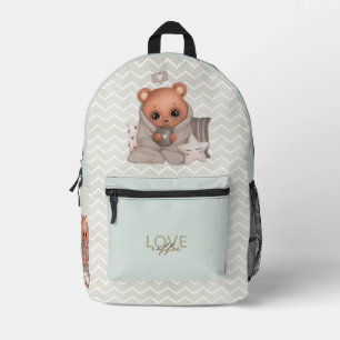 Cute Teddy Bear Love Coffee Printed Backpack