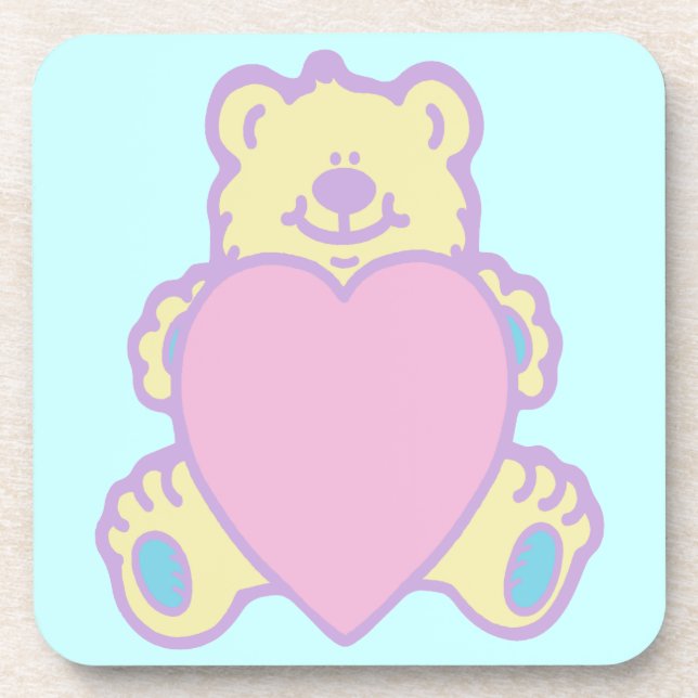 Cute Teddy Bear Love Heart Beverage Coaster (Front)