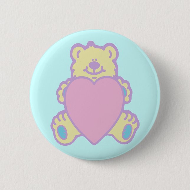 Cute Teddy Bear Love Heart Button (Front)