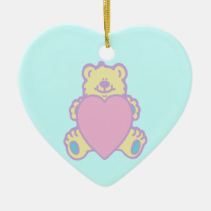 Cute Teddy Bear Love Heart Ceramic Ornament