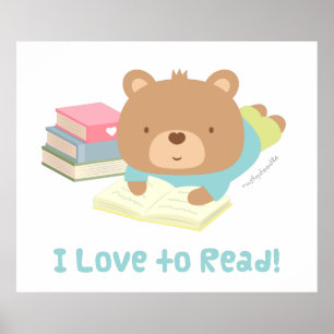 Cute Teddy Bear Loves To Read For Kids Poster