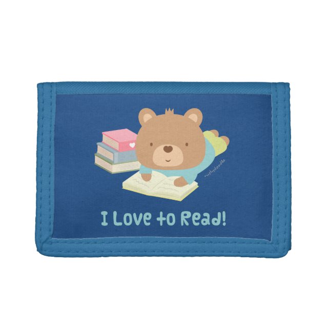 Cute Teddy Bear Loves To Read For Kids Tri-fold Wallet (Front)