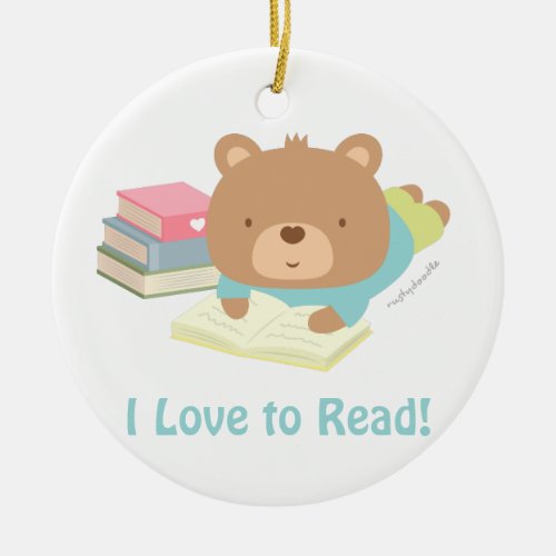 Cute Teddy Bear Loves To Read Kids Room Decor Ceramic Ornament