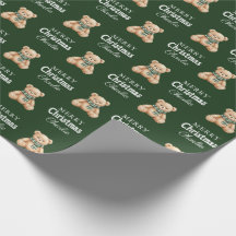 Cute Teddy Bear Merry Christmas Custom Name Green