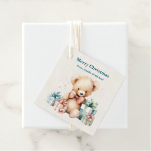 Cute Teddy Bear Merry Christmas Favor Tags