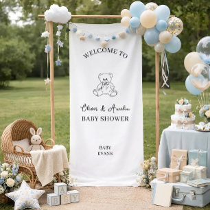 Cute Teddy Bear Minimalist Baby Shower Welcome Banner