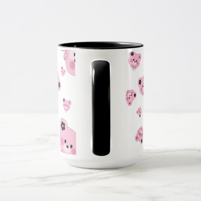 Cute Teddy Bear Mug – Pink & Black Coffee Cup (Handle)