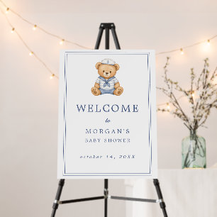 Cute Teddy Bear Nautical Baby Shower Welcome Sign