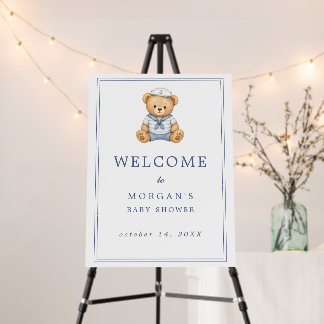 Cute Teddy Bear Nautical Baby Shower Welcome Sign
