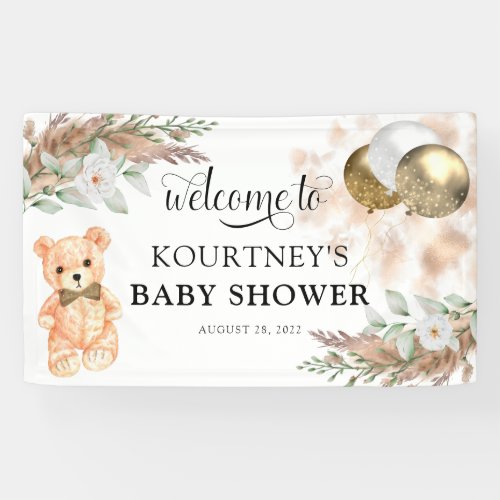 Cute Teddy Bear Neutral Baby Shower Welcome Banner