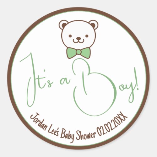 Cute Teddy Bear Nostalgic Brown Teal Baby Shower  Classic Round Sticker