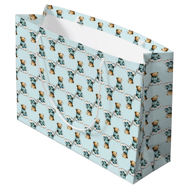 Cute Teddy Bear on a Cloud Blue PJs Large Gift Bag (Back Angled)