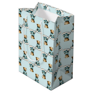 Cute Teddy Bear on a Cloud Blue PJs Medium Gift Bag