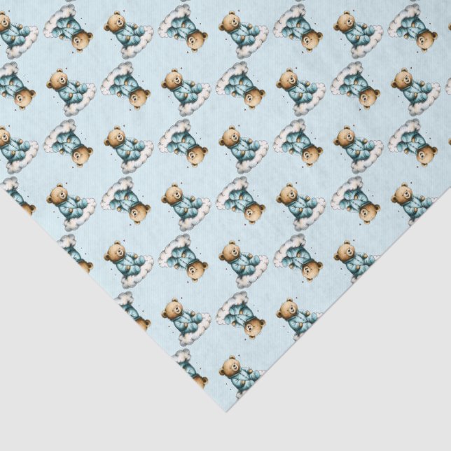 Cute Teddy Bear on a Cloud Blue PJs Tissue Paper (Detail)