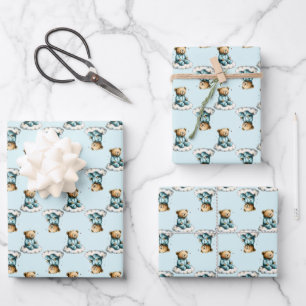 Cute Teddy Bear on a Cloud Blue PJs Wrapping Paper Sheets