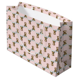 Cute Teddy Bear on a Cloud Pink Hair Bow Large Gift Bag