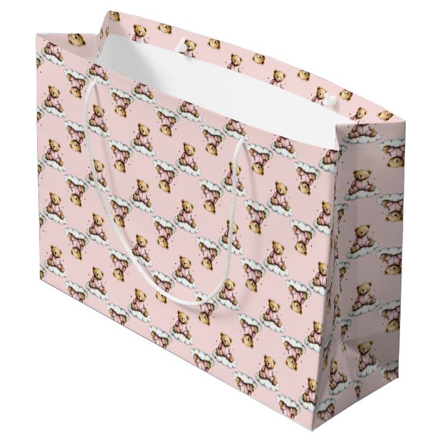 Cute Teddy Bear on a Cloud Pink PJs Large Gift Bag (Back Angled)