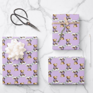 Cute Teddy Bear on a Cloud Purple PJs Wrapping Paper Sheets