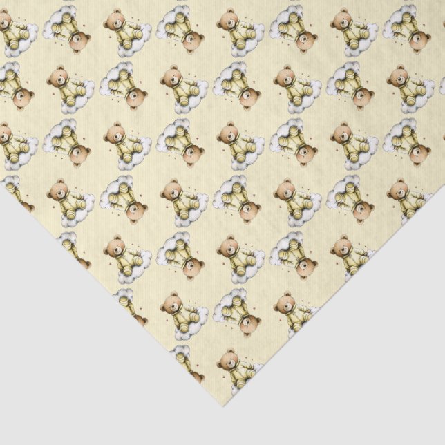 Cute Teddy Bear on a Cloud Yellow Hoodie Bodysuit Tissue Paper (Detail)