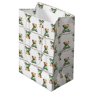 Cute Teddy Bear on a Fluffy Cloud Green PJs Medium Gift Bag