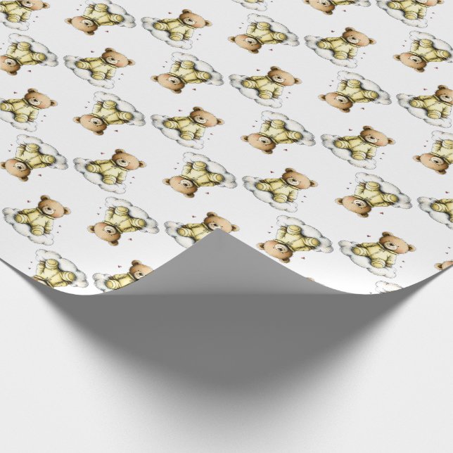 Cute Teddy Bear on a Fluffy Cloud Yellow Bodysuit Wrapping Paper (Corner)