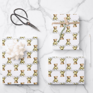 Cute Teddy Bear on a Fluffy Cloud Yellow Bodysuit Wrapping Paper Sheets