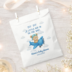 Cute Teddy Bear on a Plane Baby Shower Favor Bag