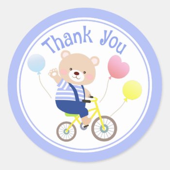 Cute Teddy Bear On Bicycle Thank You Stickers by kazashiya at Zazzle