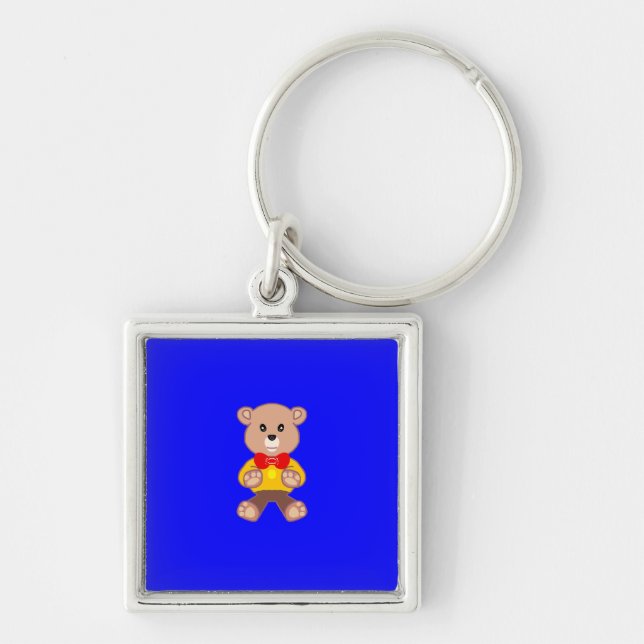 Cute Teddy Bear on Blue Keychain (Front)