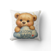 Cute Teddy Bear on Cloud Welcome Baby Art
