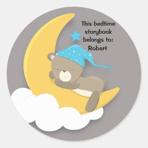Cute Teddy Bear on Moon and Cloud Book Sticker