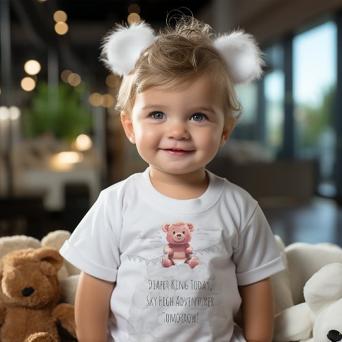 cute teddy bear on pile of diapers 1st Birthday  Baby T_Shirt