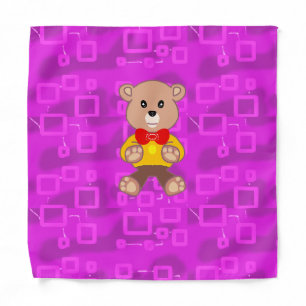 Cute Teddy Bear on Pink Geometric Bandana