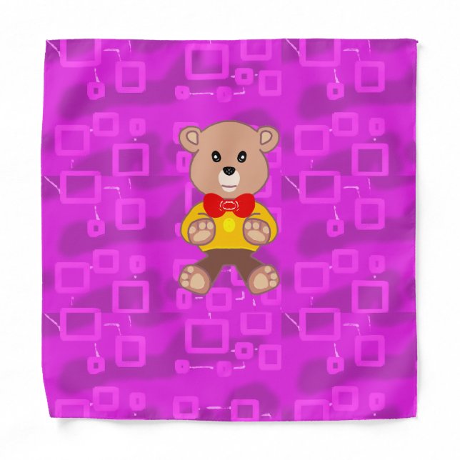 Cute Teddy Bear on Pink Geometric  Bandana (Front)