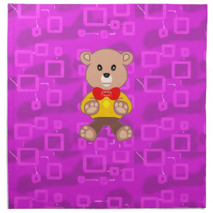Cute Teddy Bear on Pink Geometric Cloth Napkin