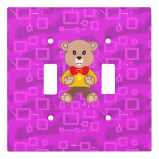 Cute Teddy Bear on Pink Geometric Light Switch Cover