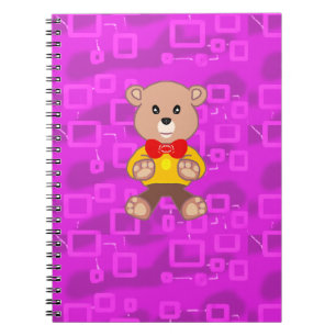 Cute Teddy Bear on Pink Geometric Notebook