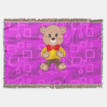 Cute Teddy Bear on Pink Geometric  Throw Blanket