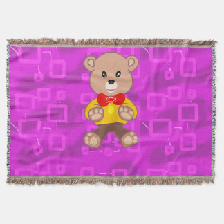 Cute Teddy Bear on Pink Geometric Throw Blanket
