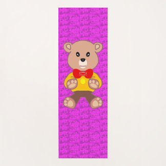 Cute Teddy Bear on Pink Geometric Yoga Mat