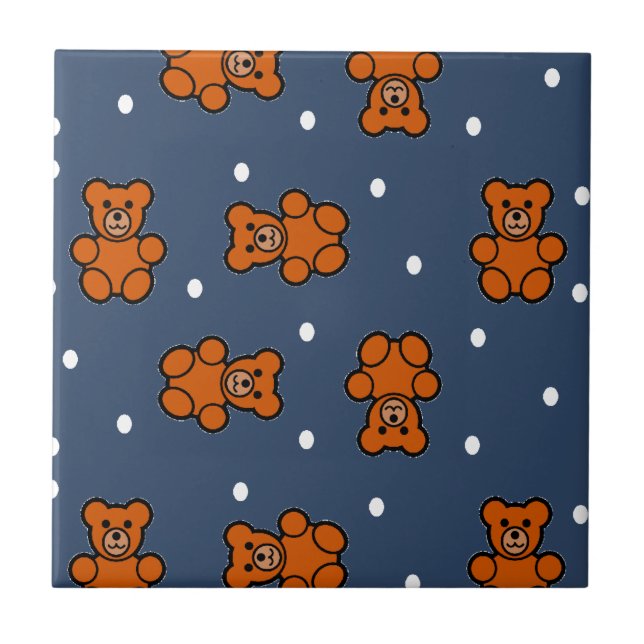 Cute teddy bear on polka dot ceramic tile (Front)