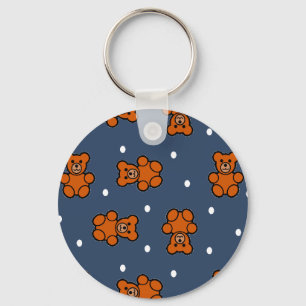 Cute teddy bear on polka dot keychain