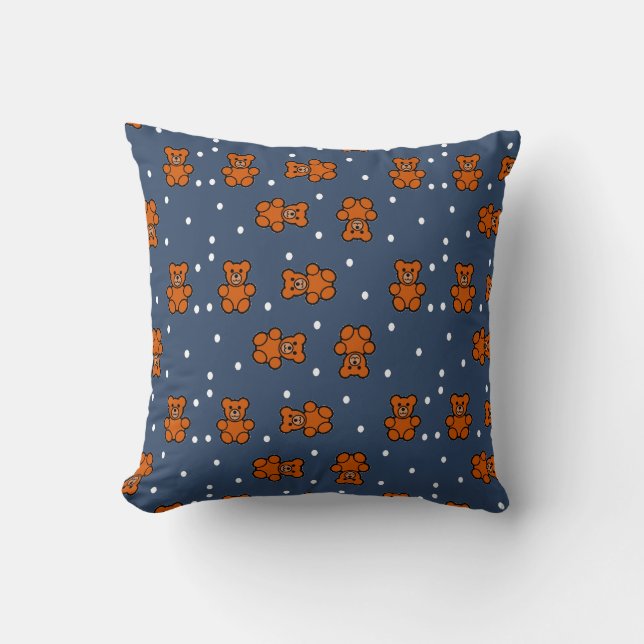 Cute teddy bear on polka dot throw pillow (Front)