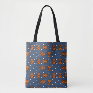 Cute teddy bear on polka dot tote bag