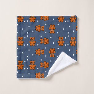Cute teddy bear on polka dot wash cloth