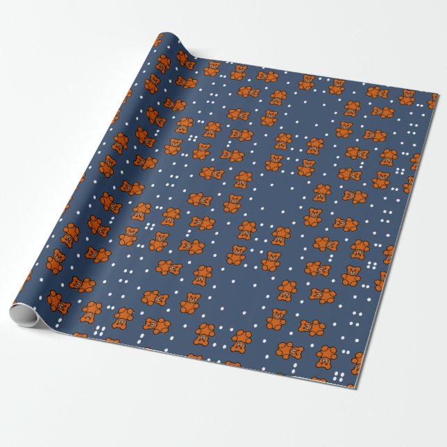 Cute teddy bear on polka dot wrapping paper (Unrolled)