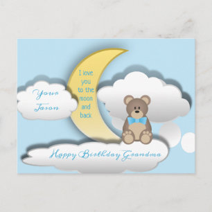 Cute Teddy Bear on the Moon Birthday Postcard