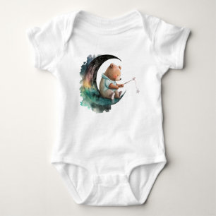 Cute Teddy Bear on the Moon, Plush Cartoon Bear Baby Bodysuit