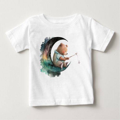 Cute Teddy Bear on the Moon Plush Cartoon Bear Baby T_Shirt