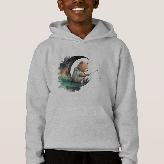Cute Teddy Bear on the Moon, Plush Cartoon Bear Hoodie (Front)